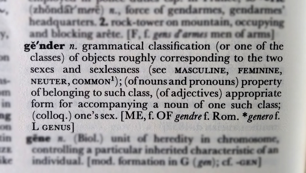The dictionary definition of gender.